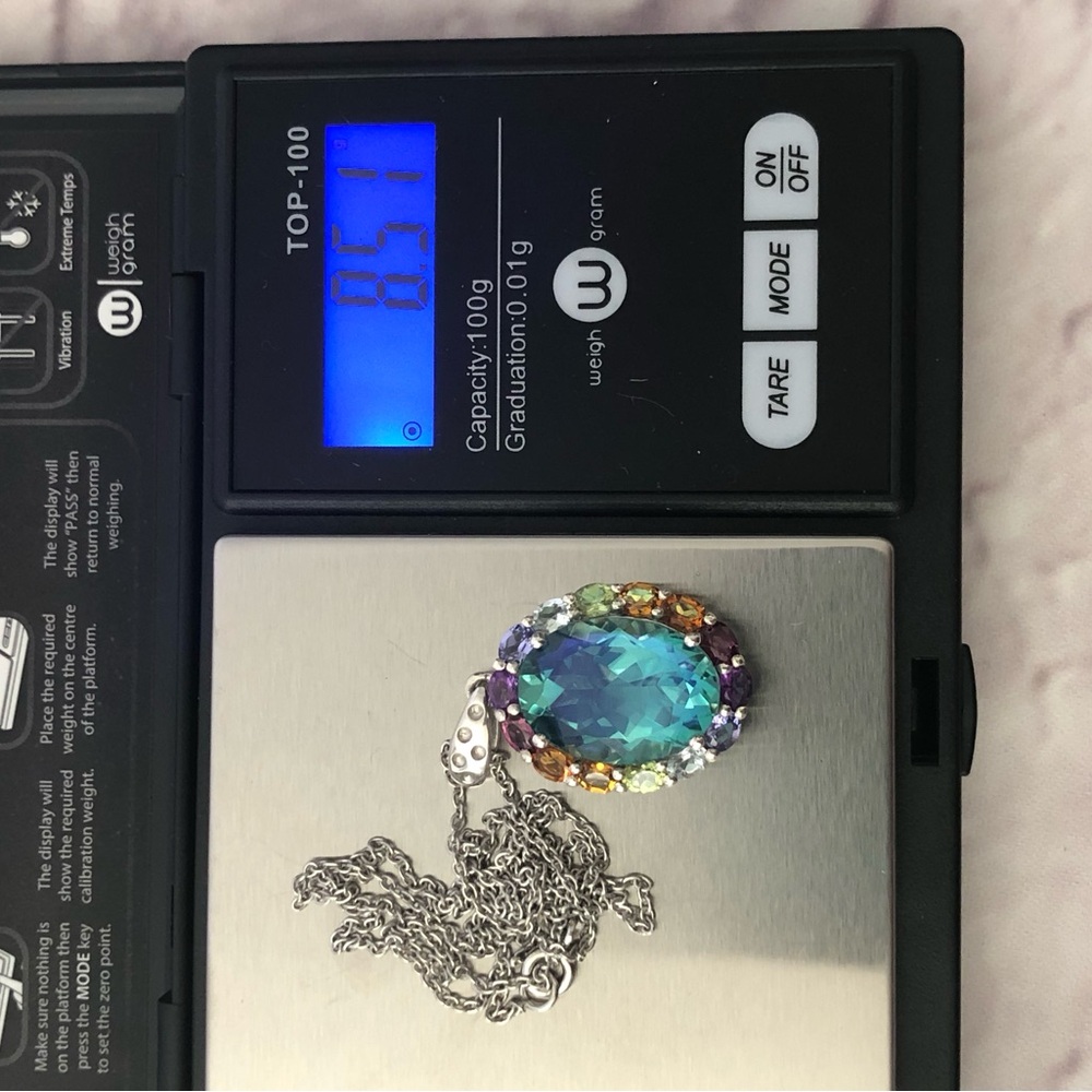 925 Sterling Silver Rainbow CZ Gemstone Pendant with 925 Chain 25” both 8.51g - Picture 9 of 10